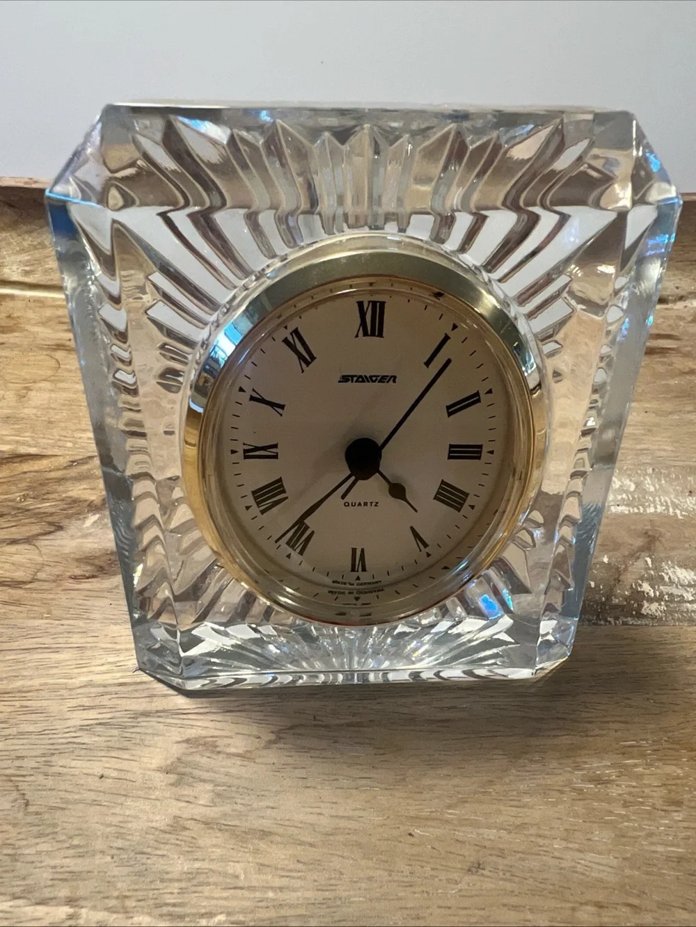 Crystal Table Clock with Gold-Tone Bezel by